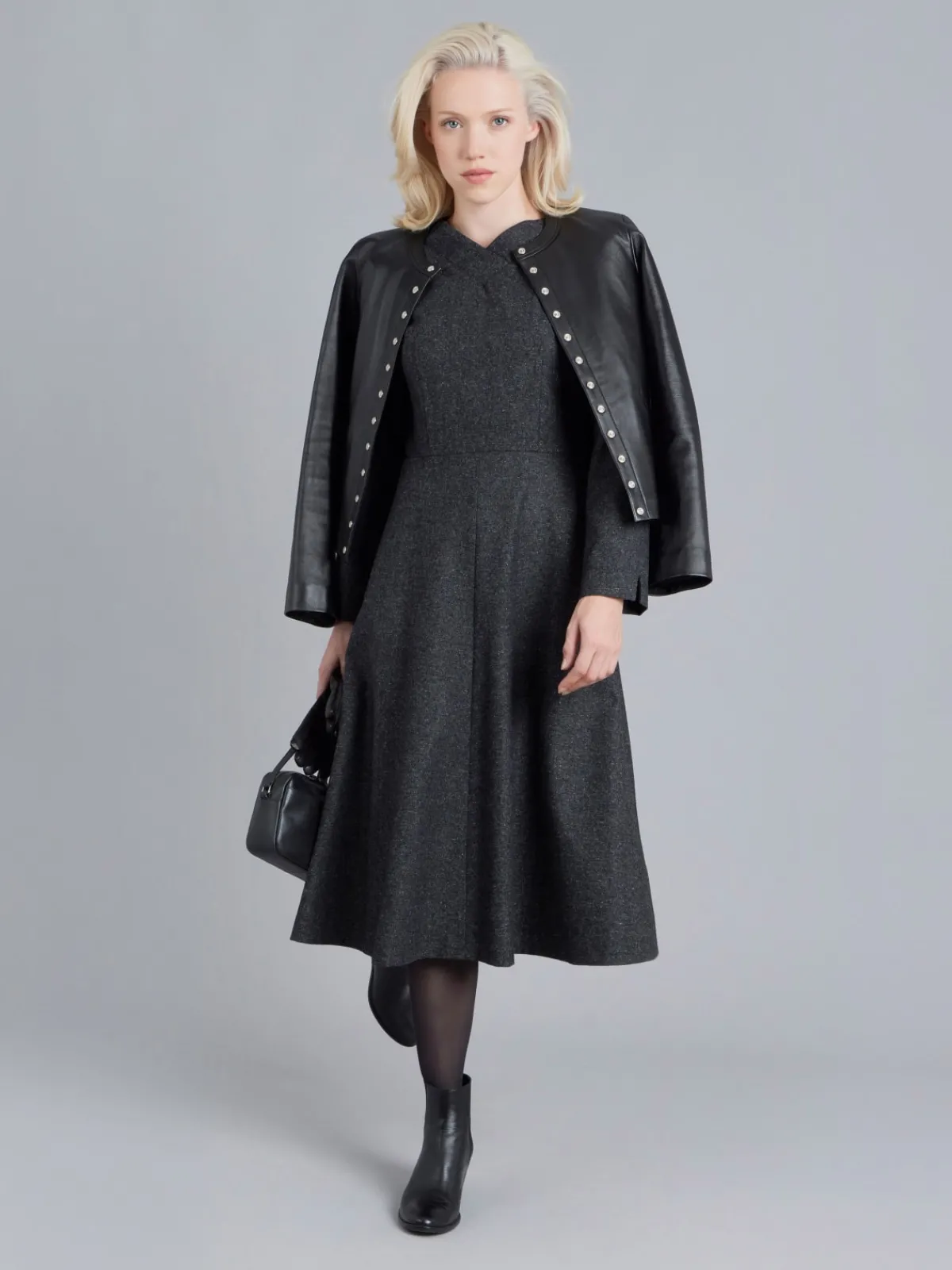 Grey Tweed Woolen Long Sleeve Dress<agnès b. Online