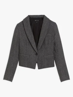 Mottled Grey Herringbone Wool Blend Jacket<agnès b. Store
