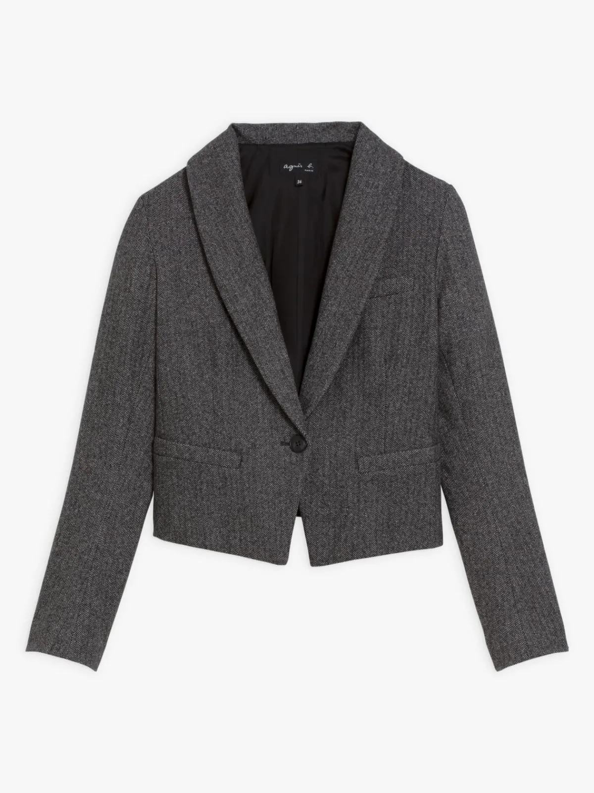 Mottled Grey Herringbone Wool Blend Jacket<agnès b. Store