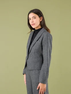 Mottled Grey Herringbone Wool Blend Jacket<agnès b. Store