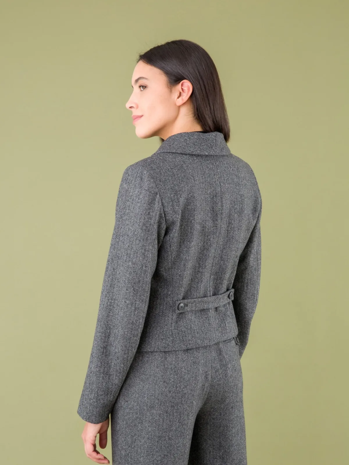Mottled Grey Herringbone Wool Blend Jacket<agnès b. Store
