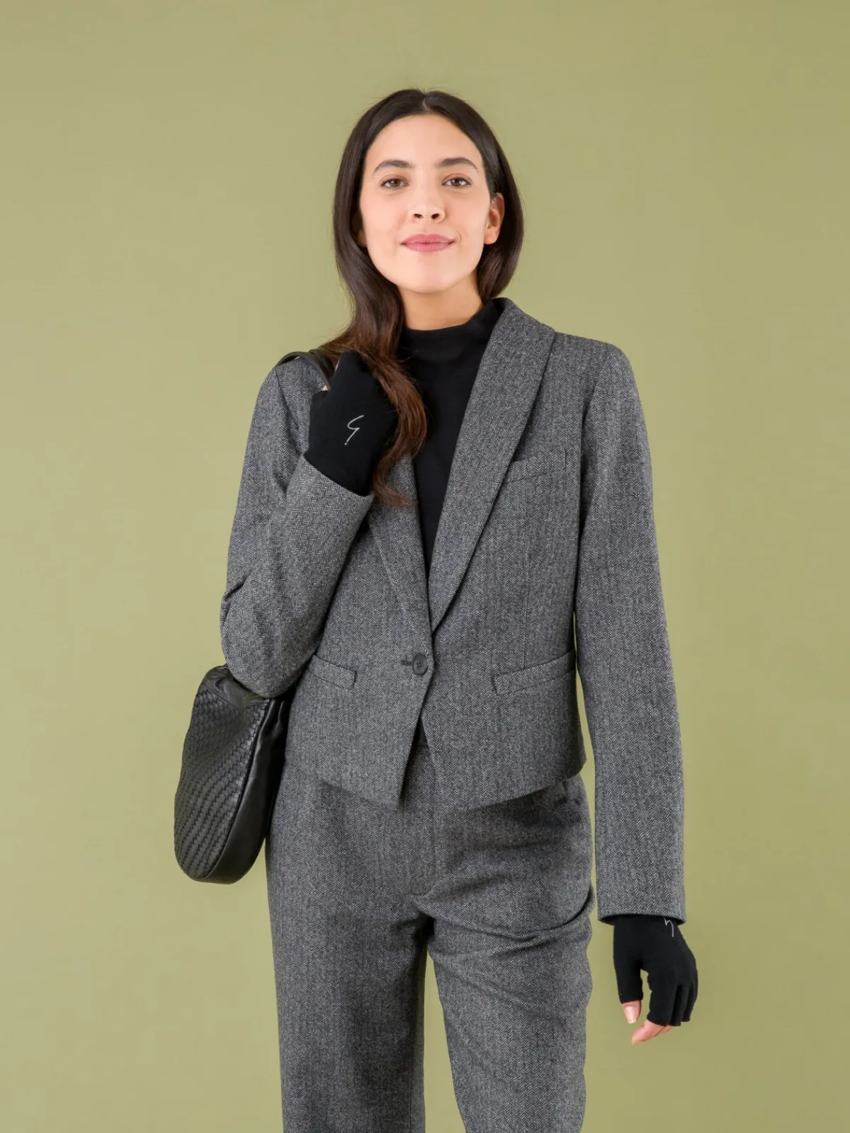 Mottled Grey Herringbone Wool Blend Jacket<agnès b. Store