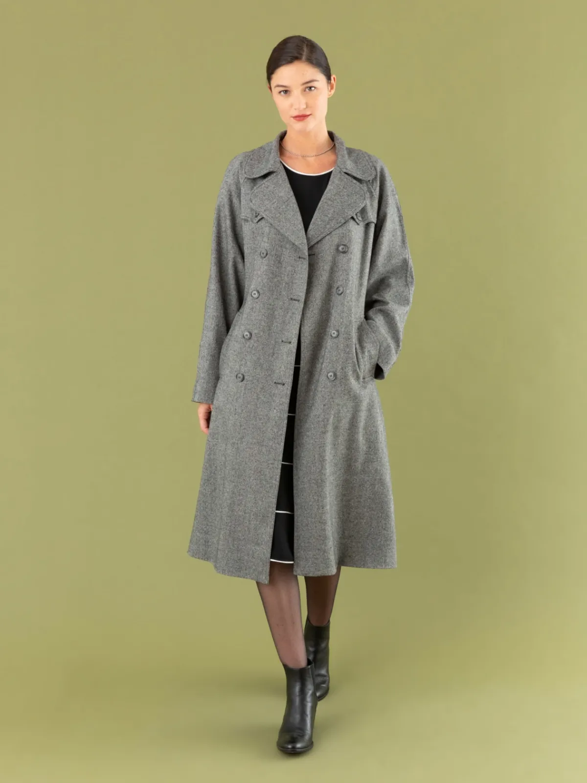 Mr. Porte Tweed Trench Coat With Raglan Sleeves<agnès b. Cheap