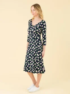 Navy Blue New Danseuse Dress With White Floral Print And 3/4 Length Sleeves<agnès b. Cheap
