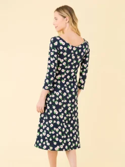 Navy Blue New Danseuse Dress With White Floral Print And 3/4 Length Sleeves<agnès b. Cheap