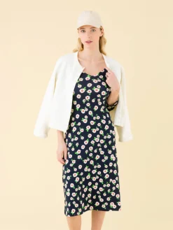 Navy Blue New Danseuse Dress With White Floral Print And 3/4 Length Sleeves<agnès b. Cheap