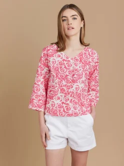 Pink Cotton Rose Print Top<agnès b. Shop
