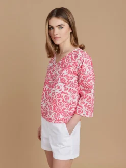 Pink Cotton Rose Print Top<agnès b. Shop