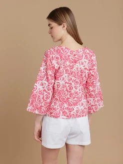 Pink Cotton Rose Print Top<agnès b. Shop