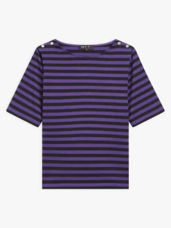 Purple And Black Cotton Striped Cancale T-shirt<agnès b. Fashion