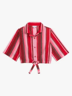 Red And Pinkred Striped Seersucker Elbow-sleeve Shirt<agnès b. Sale