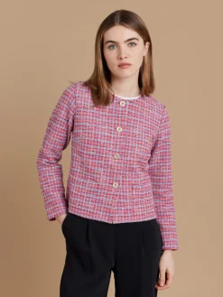 Red Cotton Tweed Checked Illy Jacket<agnès b. Cheap