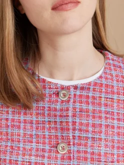Red Cotton Tweed Checked Illy Jacket<agnès b. Cheap