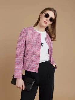 Red Cotton Tweed Checked Illy Jacket<agnès b. Cheap