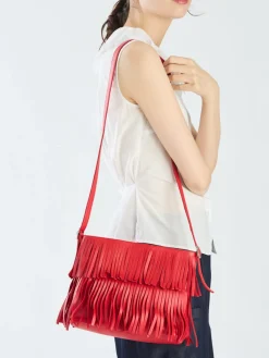 Red Lamb Leather Carmen Bag With Fringes<agnès b. Flash Sale