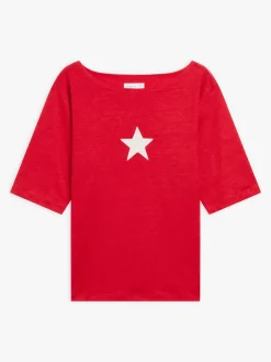 Red Linen Jersey "étoile" Screen-print New Bow T-shirt<agnès b. Flash Sale
