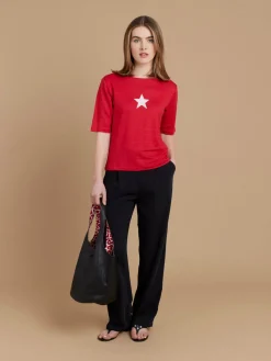 Red Linen Jersey "étoile" Screen-print New Bow T-shirt<agnès b. Flash Sale