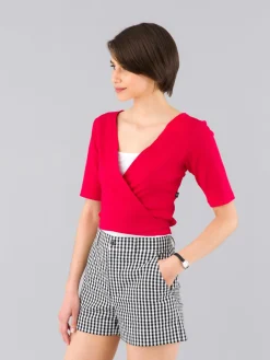 Red Wrap-over Zenith Cotton Top<agnès b. Cheap