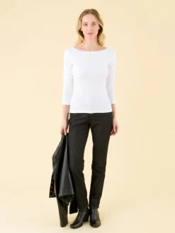 White 3/4 Sleeve Cotton Léopard T-shirt<agnès b. Hot