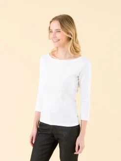 White 3/4 Sleeve Cotton Léopard T-shirt<agnès b. Hot