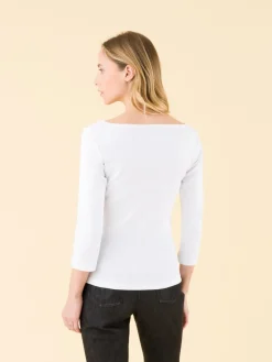 White 3/4 Sleeve Cotton Léopard T-shirt<agnès b. Hot