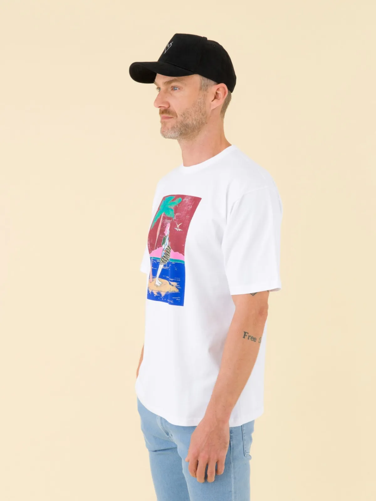White Chris T-shirt With Artist Faile<agnès b. Flash Sale