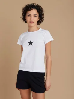 White Cotton Brando Star T-shirt<agnès b. New