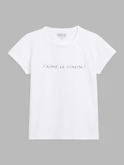 White Cotton Brando T-shirt With "J'aime Le Cinema" (I Love Cinema) Print<agnès b. Online