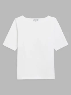 White Cotton Elbow-length Sleeves New Bow T-shirt<agnès b. Fashion