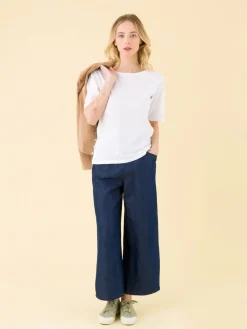 White Cotton Elbow-length Sleeves New Bow T-shirt<agnès b. Fashion
