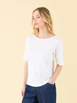 White Cotton Elbow-length Sleeves New Bow T-shirt<agnès b. Fashion