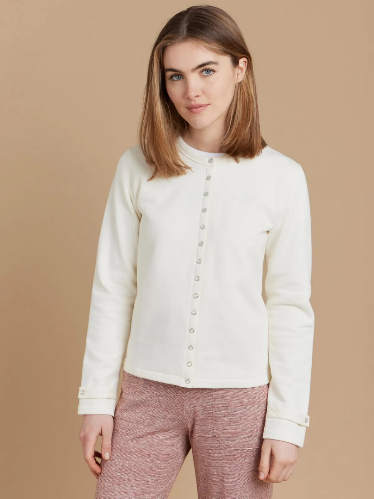White Cotton Fleece Rosana Snap Cardigan<agnès b. Flash Sale