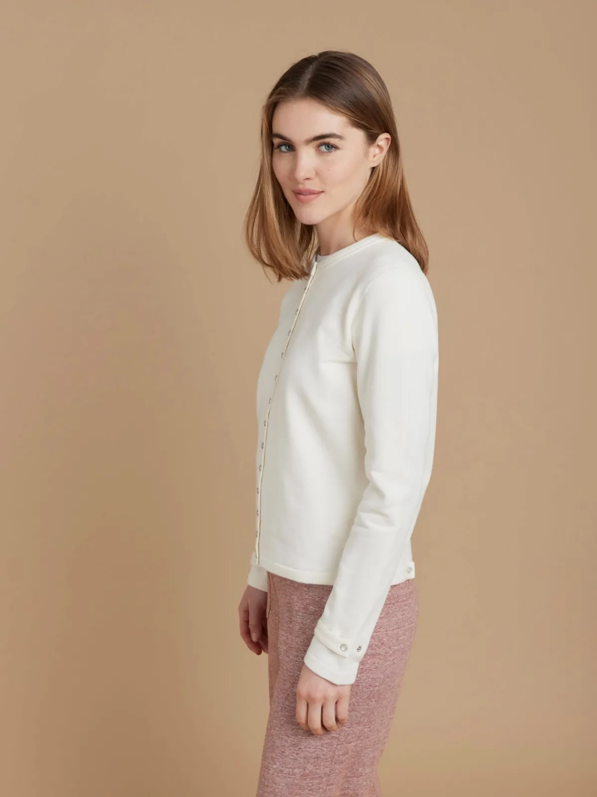 White Cotton Fleece Rosana Snap Cardigan<agnès b. Flash Sale