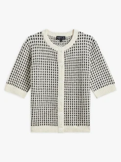 White Cotton Jacquard Poupette Cardigan<agnès b. Shop
