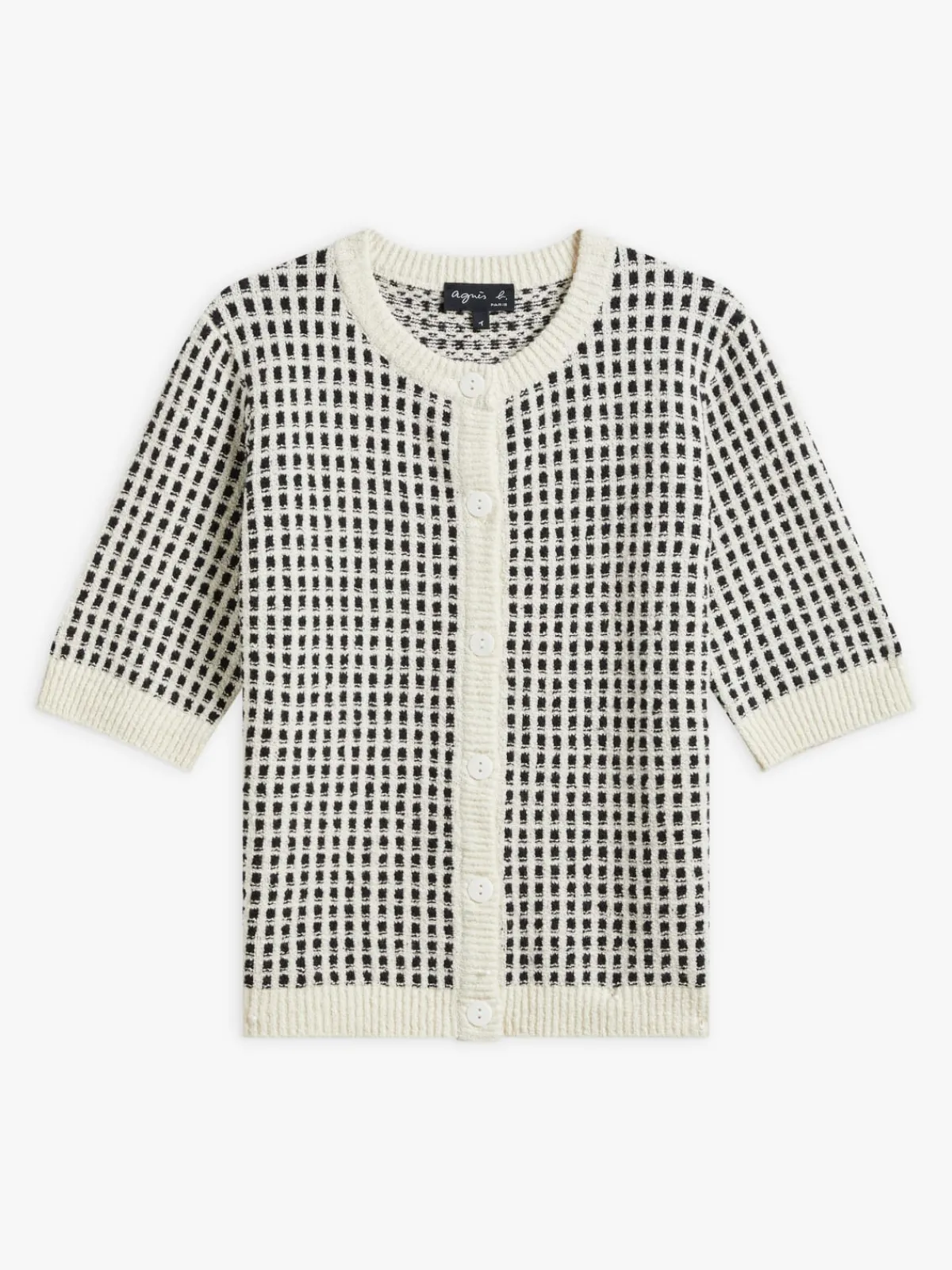 White Cotton Jacquard Poupette Cardigan<agnès b. Shop