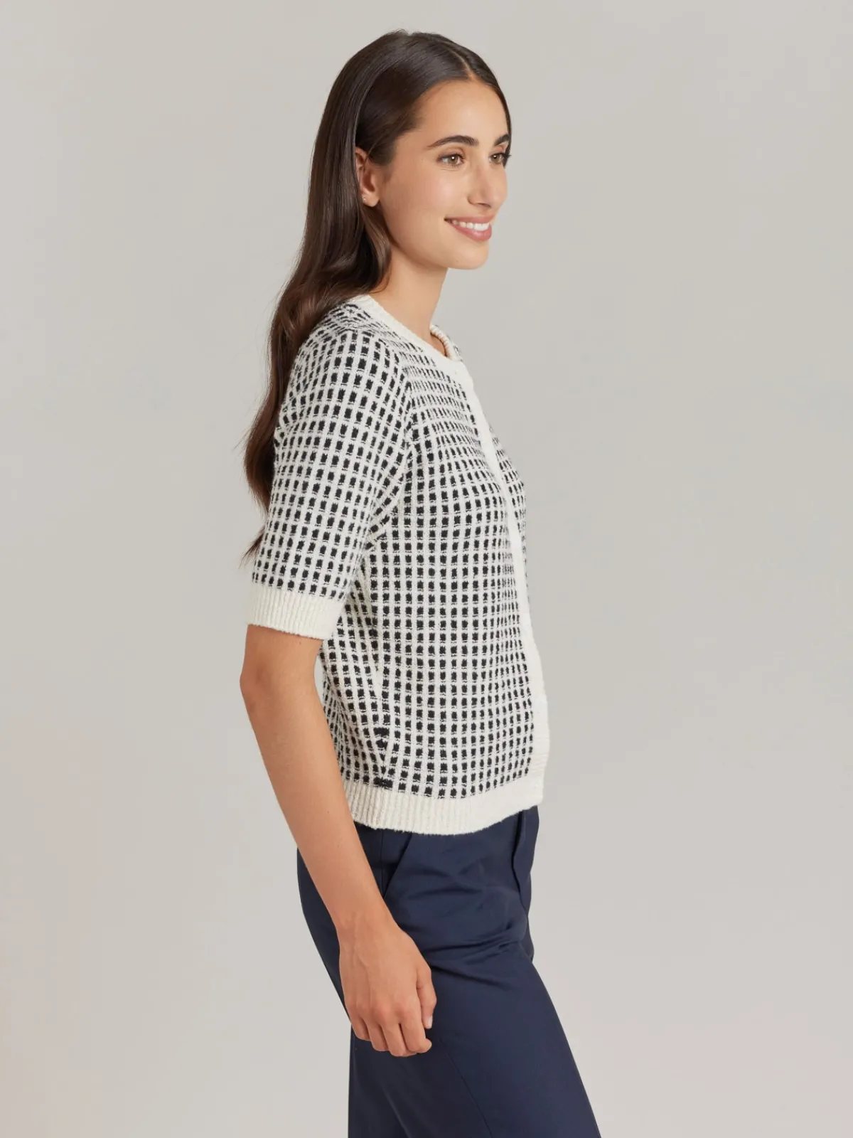 White Cotton Jacquard Poupette Cardigan<agnès b. Shop
