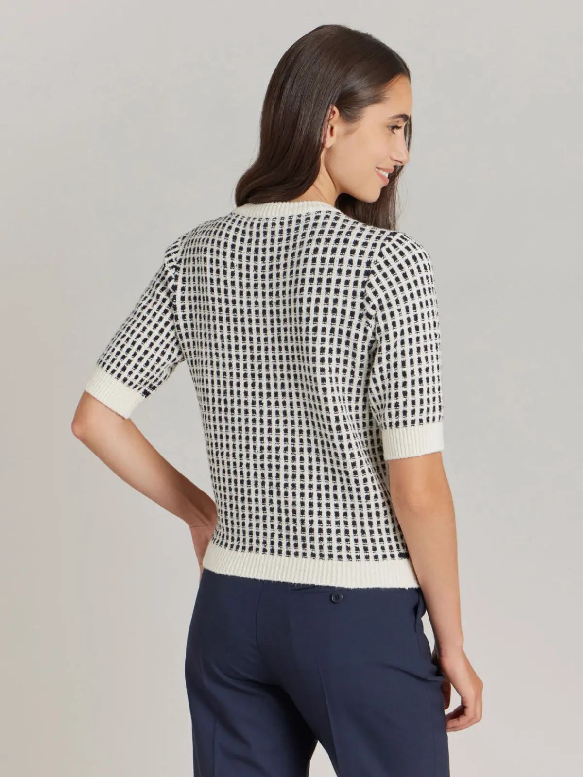 White Cotton Jacquard Poupette Cardigan<agnès b. Shop