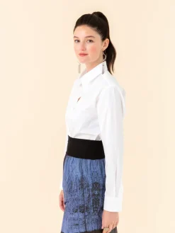 White Cotton Long-sleeved Twill Shirt<agnès b. New