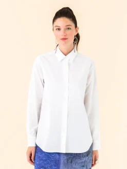 White Cotton Long-sleeved Twill Shirt<agnès b. New