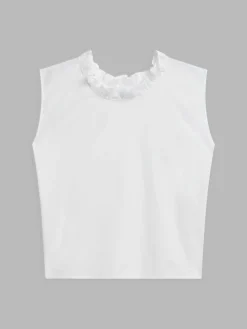 White Cotton Ruffled Neck Top<agnès b. Flash Sale