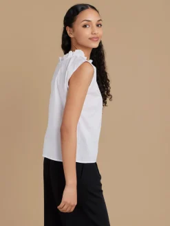 White Cotton Ruffled Neck Top<agnès b. Flash Sale