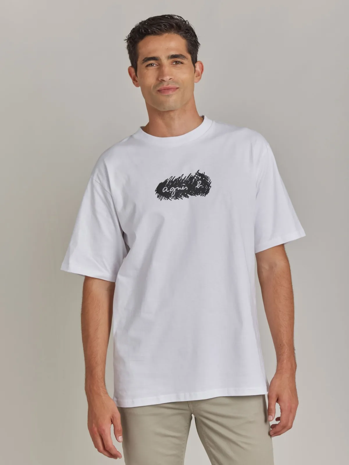 White Cotton Screen-printed Christof T-shirt<agnès b. Shop