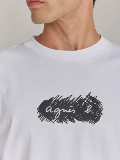 White Cotton Screen-printed Christof T-shirt<agnès b. Shop