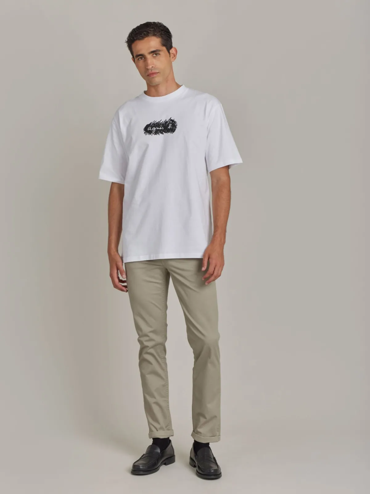 White Cotton Screen-printed Christof T-shirt<agnès b. Shop