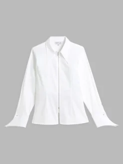 White Cotton Zipped Shirt<agnès b. New