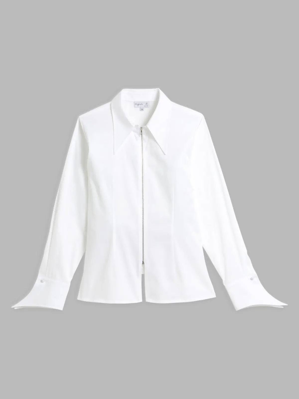 White Cotton Zipped Shirt<agnès b. New