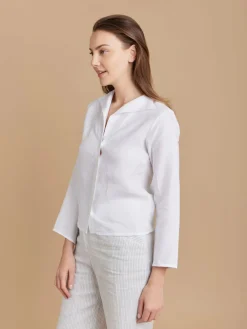 White Linen 3/4-sleeve Shirt<agnès b. Best