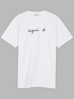 White Short Sleeves Coulos "" T-shirt<agnès b. Discount