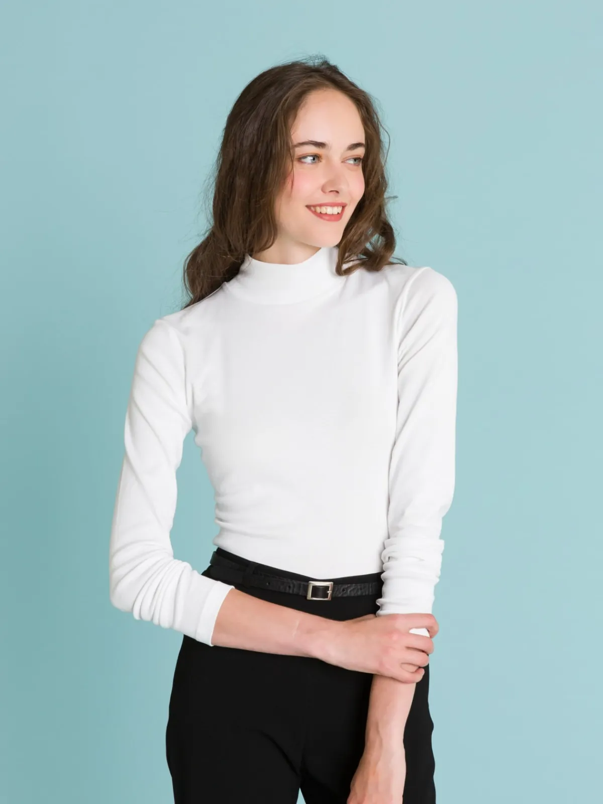 White Vian Mockneck T-shirt<agnès b. Hot
