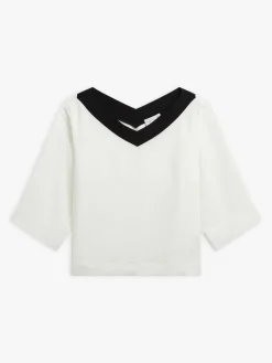 White V-neck 3/4 Sleeve Top<agnès b. Discount